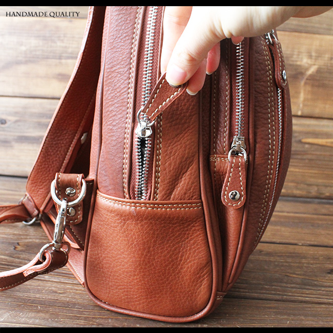 牛革 2WAY レザーリュックサック ボディバッグ 左右付け替え可能！斜め