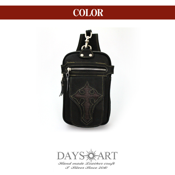 牛革 型押しクロコダイル クロスポイント レザーヒップバッグ ウエスト